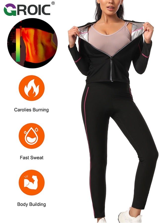 GROIC Sauna Suit For Women,Weight Loss Workout Sweat Vest Waist Trainer,Long Sleeve,Corset Sweatsuit,Full-Body Sweat-Enhancing Workout Gear with Gloves and Foot Covers for Calorie Burn and Detox - Image 4