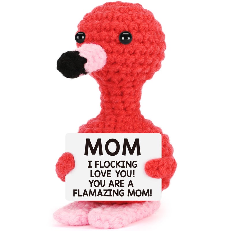 BdayPtion Funny Flamingo Mom I Love You Gifts Mothers Day Birthday Gifts for Mother Bonus New Mom Stepmom Handmade Crochet Animals Flamingo Best Present for Mama Mother-in-Law Present from Daughter Son - Image 1