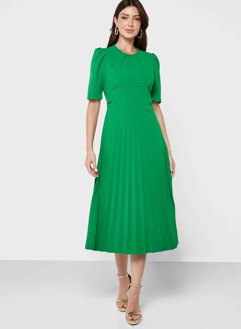 ELLA Puff Sleeve Pleated Dress