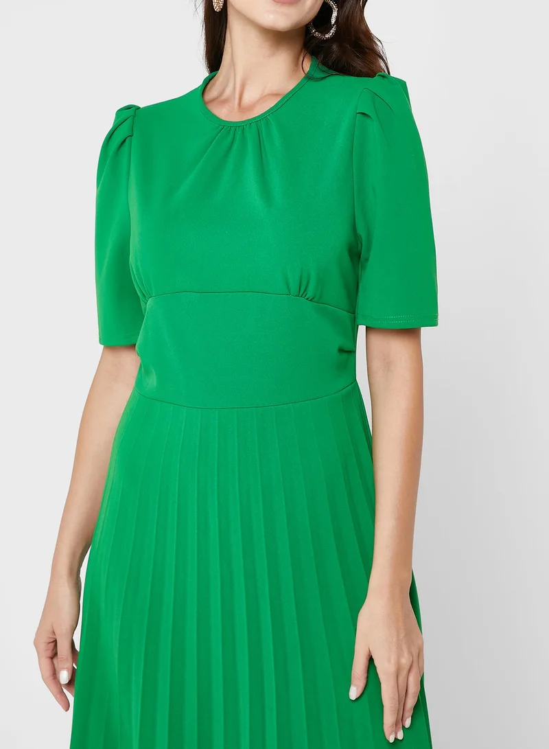 ELLA Puff Sleeve Pleated Dress