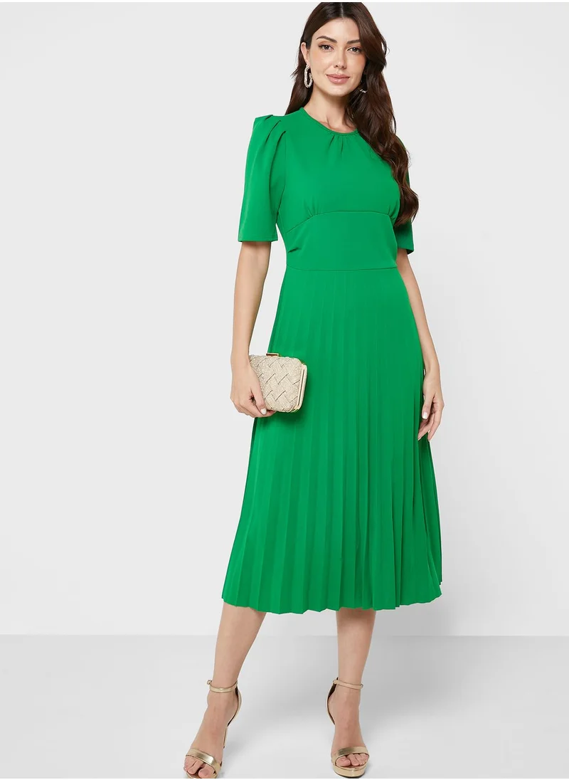 ELLA Puff Sleeve Pleated Dress