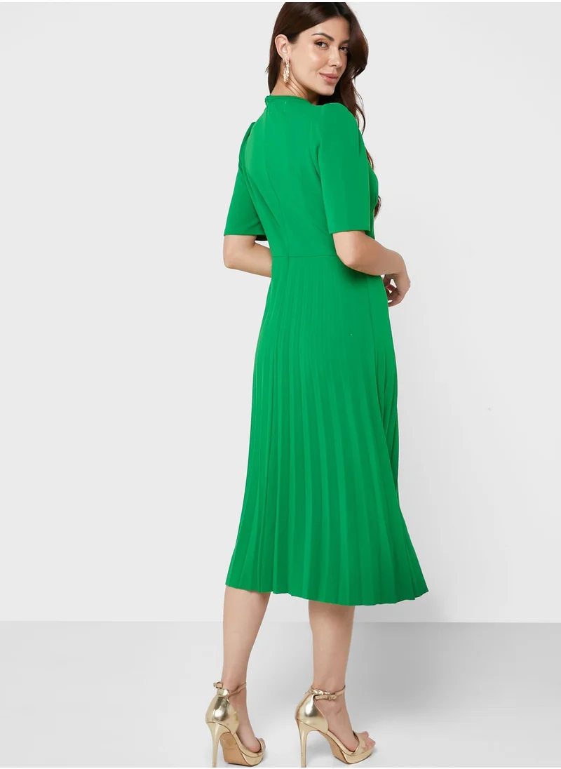 ELLA Puff Sleeve Pleated Dress