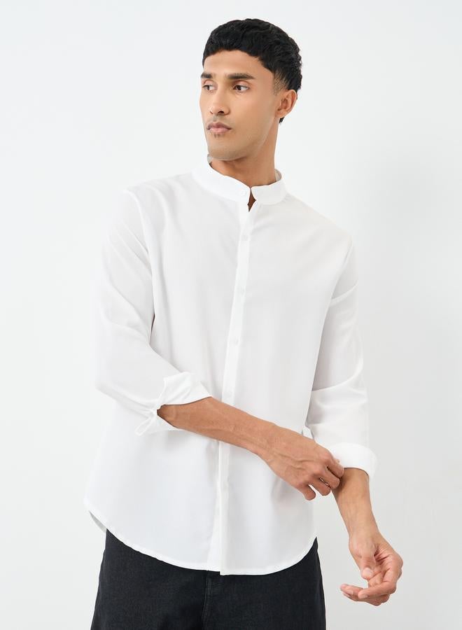 Styli Linen Blend Mandarin Collar Regular Fit Shirt - Image 1