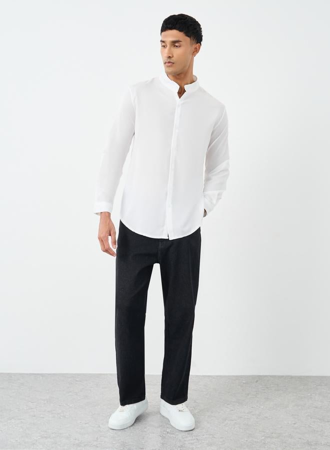 Styli Linen Blend Mandarin Collar Regular Fit Shirt - Image 2