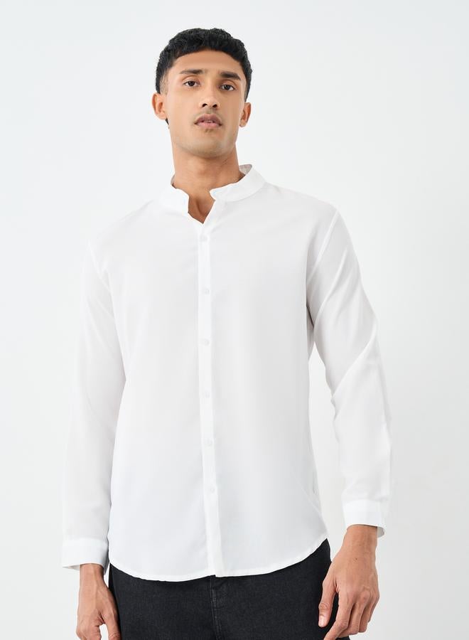 Styli Linen Blend Mandarin Collar Regular Fit Shirt - Image 4