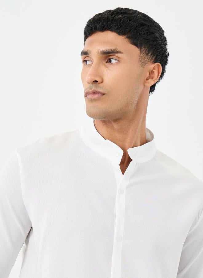 Styli Linen Blend Mandarin Collar Regular Fit Shirt - Image 3