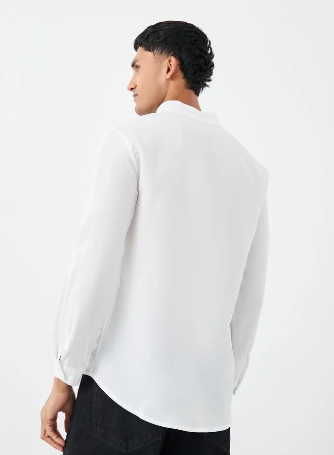 Styli Linen Blend Mandarin Collar Regular Fit Shirt