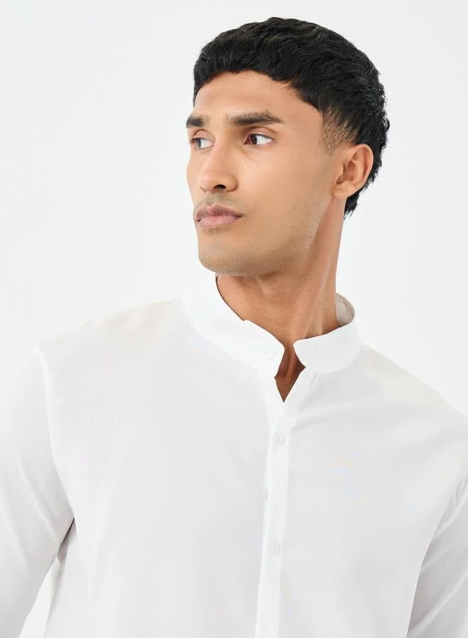 Styli Linen Blend Mandarin Collar Regular Fit Shirt