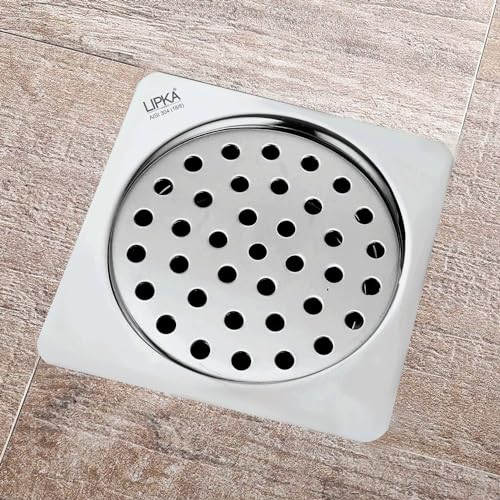 LIPKA Square Super Sleek Flat Cut Floor Drain |304-Grade Stainless Steel |5 x 5 Inches| with Cockroach Trap/Jali | - Image 1
