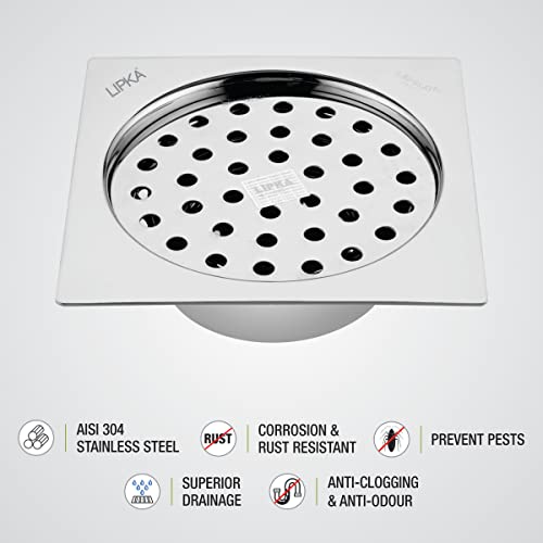 LIPKA Square Super Sleek Flat Cut Floor Drain |304-Grade Stainless Steel |5 x 5 Inches| with Cockroach Trap/Jali | - Image 4