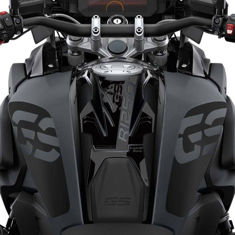 ملصق ثلاثي الأبعاد لحماية وتزيين خزان دراجة نارية من ريزين متوافق مع BMW R 1250 GS Triple Black 20212023 لون أسود رمادي