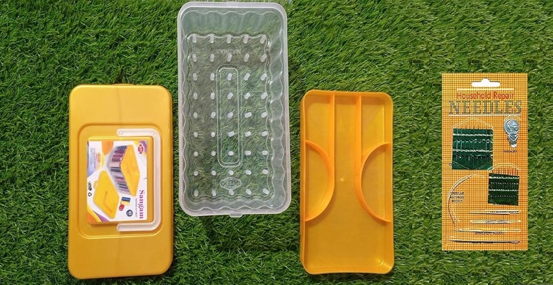 DAIDSUKE Heavy Plastic 90 Degree 45 Reels Storage Sewing Organizer Rectangular Tailoring Accessories Box with 27 Needle Kit Free Empty Big Size Box 45 Spools Tailor kit Multi Color