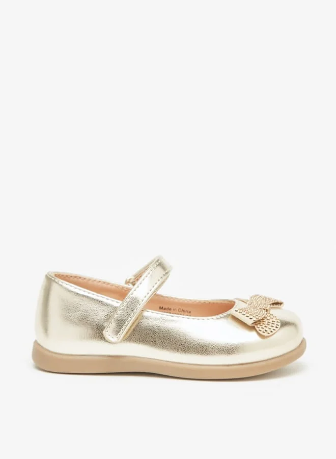 Barefeet Bow Accent Mary Jane Shoes with Hook and Loop Closure