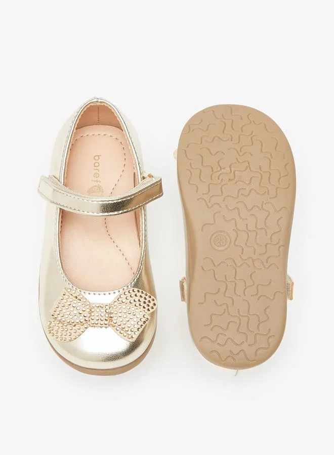 Barefeet Bow Accent Mary Jane Shoes with Hook and Loop Closure