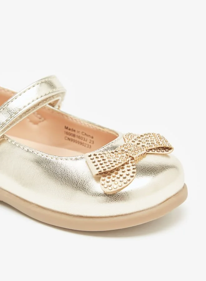 Barefeet Bow Accent Mary Jane Shoes with Hook and Loop Closure