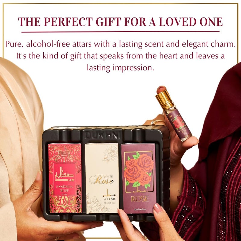 Dukhni Rose Attar Oil Set Authentic Arabic Fragrance Oils 3pc x 6ml 100 Pure AlcoholFree Original Gulab Attar Blends Best gift for men women Ramadan gift Islamic fragrance - Image 5