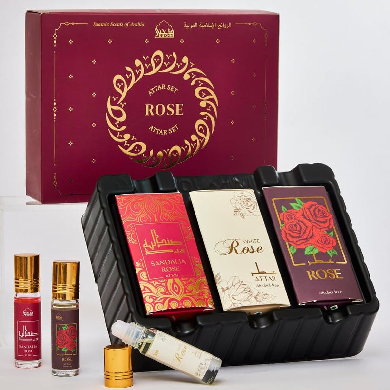 Dukhni Rose Attar Oil Set Authentic Arabic Fragrance Oils 3pc x 6ml 100 Pure AlcoholFree Original Gulab Attar Blends Best gift for men women Ramadan gift Islamic fragrance - Image 1