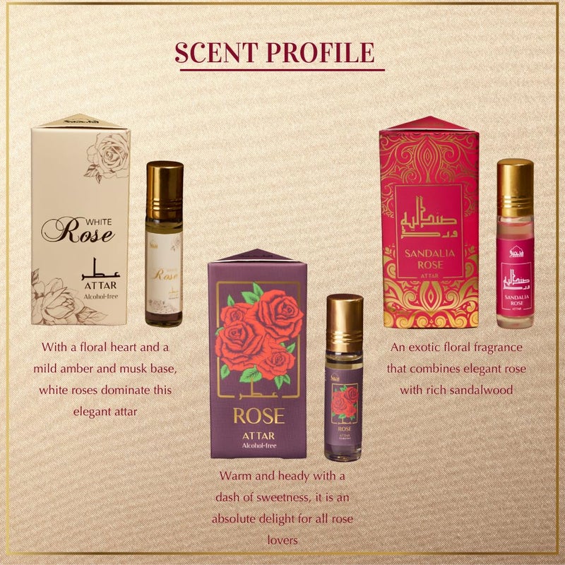 Dukhni Rose Attar Oil Set Authentic Arabic Fragrance Oils 3pc x 6ml 100 Pure AlcoholFree Original Gulab Attar Blends Best gift for men women Ramadan gift Islamic fragrance - Image 3