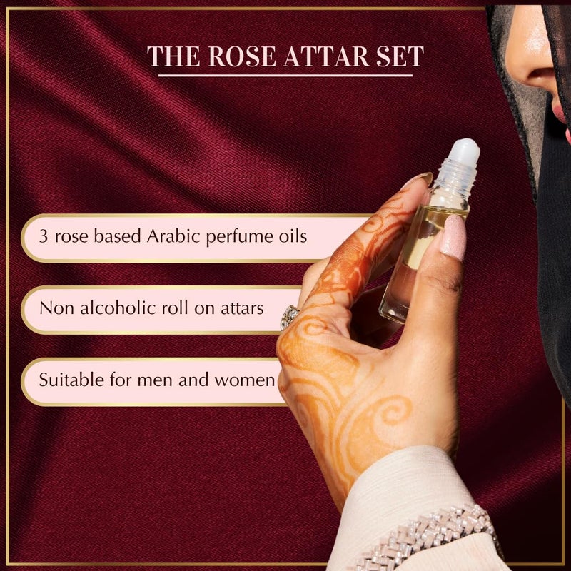 Dukhni Rose Attar Oil Set Authentic Arabic Fragrance Oils 3pc x 6ml 100 Pure AlcoholFree Original Gulab Attar Blends Best gift for men women Ramadan gift Islamic fragrance - Image 2