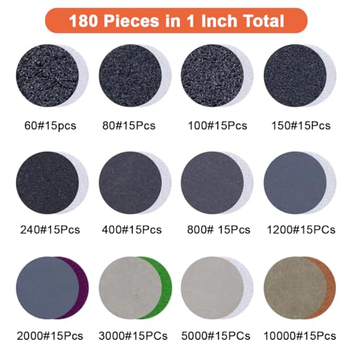 Serplex® 191Pcs Sanding Discs Abrasive Accessories Kit, 1 Inch Sanding Discs, Assorted 60 to 10000 Grit Silicon Carbide Hook & Loop Sandpaper, Sponge Polishing Pads, for Grinding, Buffing & Finishing - Image 2