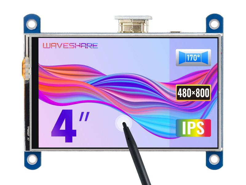 waveshare 4 inch HDMI LCD 800x480 Resolution IPS Display Resistive Touch Screen for Raspberry Pi 4B/3B+/3B/2B/B+/A+/Zero W,Support Raspbian/Ubuntu/Kali/Retropie - Image 1
