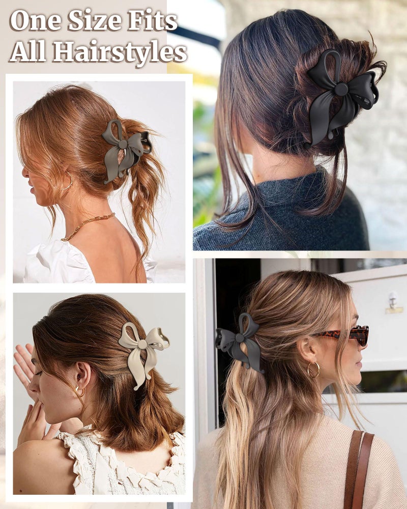 Mesovor 4 Pack Cute Bow Claw Clip for Women, Nonslip Large Matte Strong Hold Bows Hair Clips for Thin and Thick Hair | Chic Hair Styling Accessories (4.1" Black, Grey, Khaki, Brown) - Image 5
