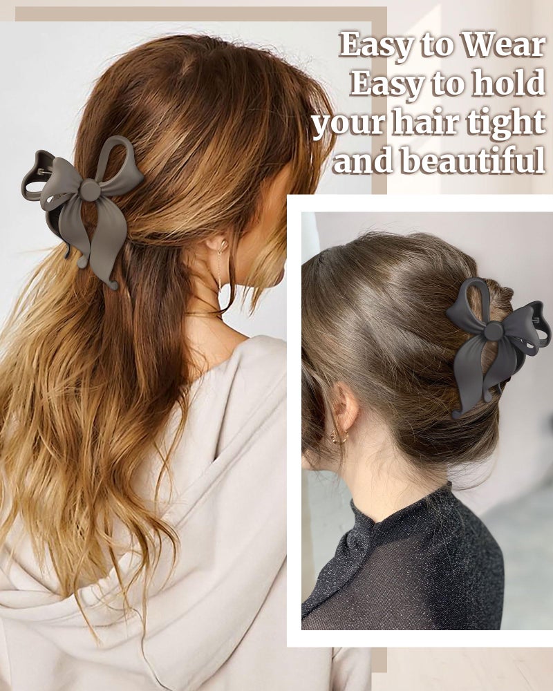 Mesovor 4 Pack Cute Bow Claw Clip for Women, Nonslip Large Matte Strong Hold Bows Hair Clips for Thin and Thick Hair | Chic Hair Styling Accessories (4.1" Black, Grey, Khaki, Brown) - Image 4
