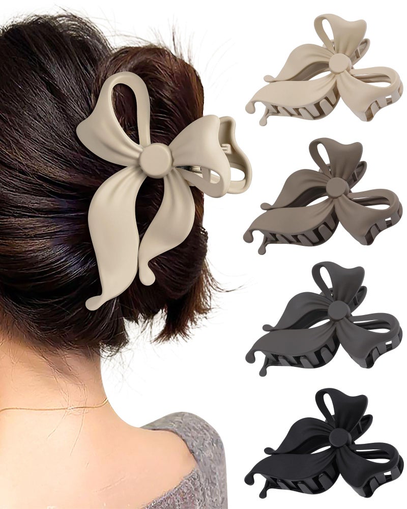 Mesovor 4 Pack Cute Bow Claw Clip for Women, Nonslip Large Matte Strong Hold Bows Hair Clips for Thin and Thick Hair | Chic Hair Styling Accessories (4.1" Black, Grey, Khaki, Brown) - Image 1