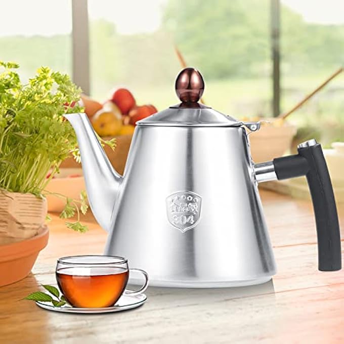 Haofy 12L Stainless Steel StoveTop Teapot Tea Coffee Pot Kettle Heat Resistant Silicone Handle Silver - Image 1
