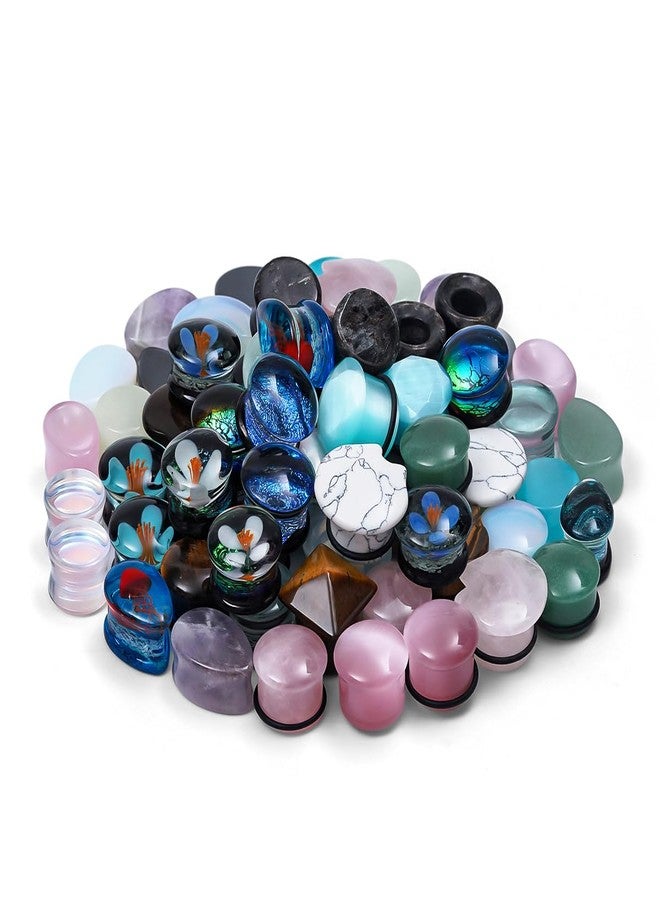 COOEAR 10 Pairs Glass/Stone Ear Tunnels, Random Mix and Match Gauges Flesh Tunnels Plugs Stretchers Expander Double Flared Ear Piercing Jewelry. - Image 4