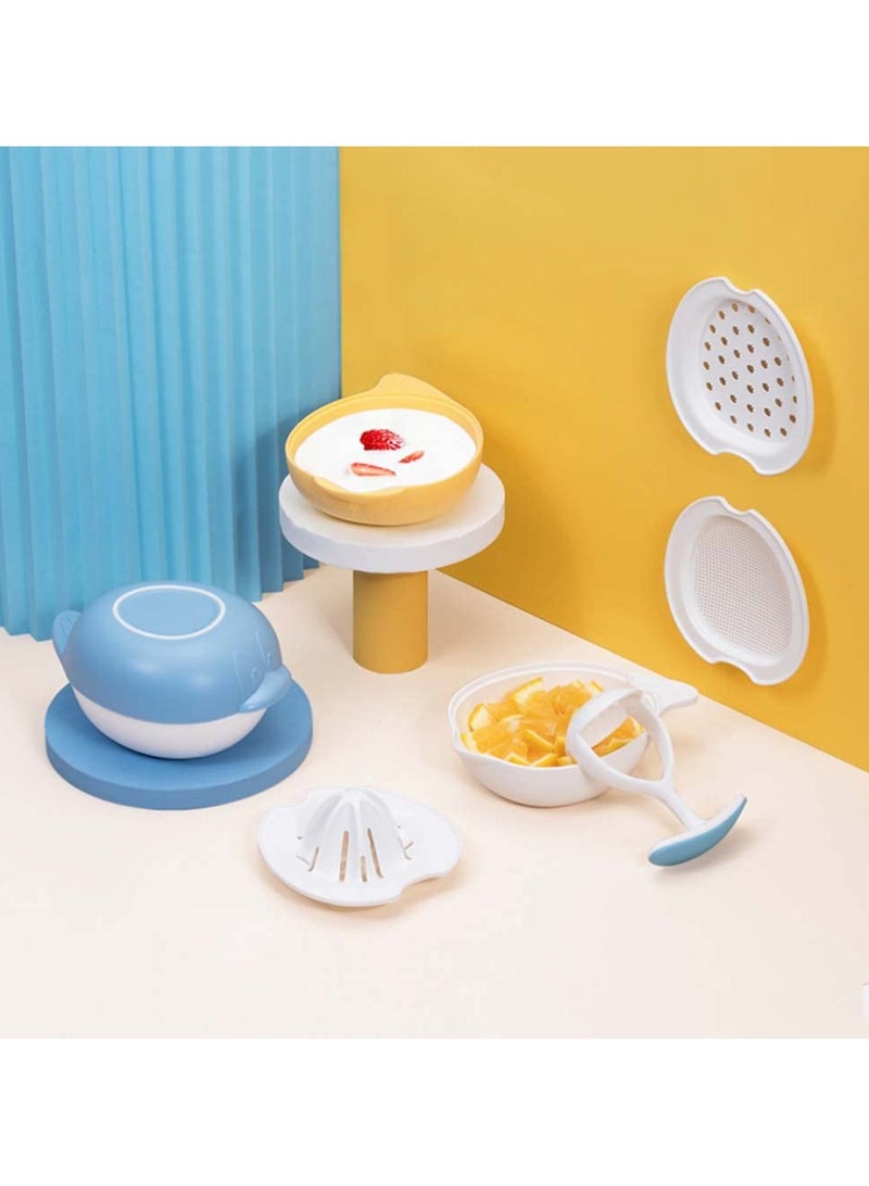 Baby Food Supplement Grinder Set of Six - Multifunctional Layered Design, Manual Baby Puree Cooking Tool, 370ml Grinding Bowl for Fruits & Vegetables, Portable Baby Food Masher with Juice Filter - Cartoon Yellow  - Image 1