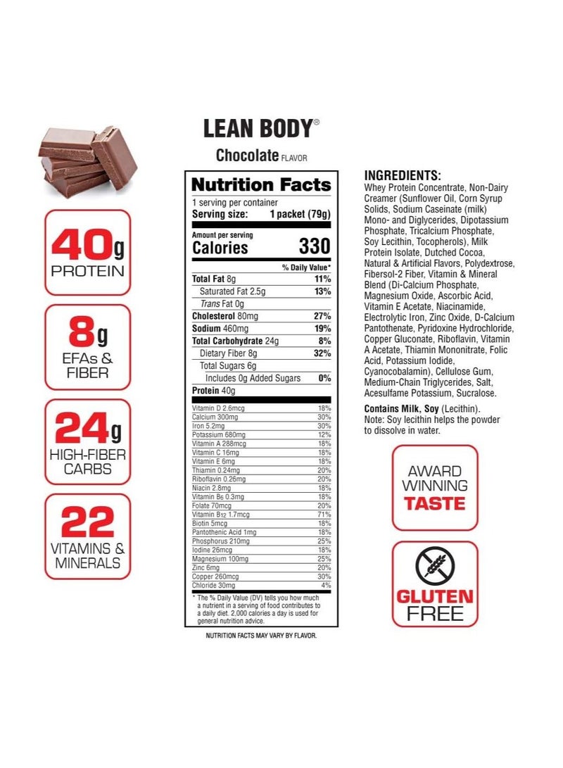 لابرادا Lean Body HI- بديل وجبة البروتين ، عبوة شيكولاتة شيك 20 ، 2.78 أونصة / 79 جرام لكل منها - Image 4