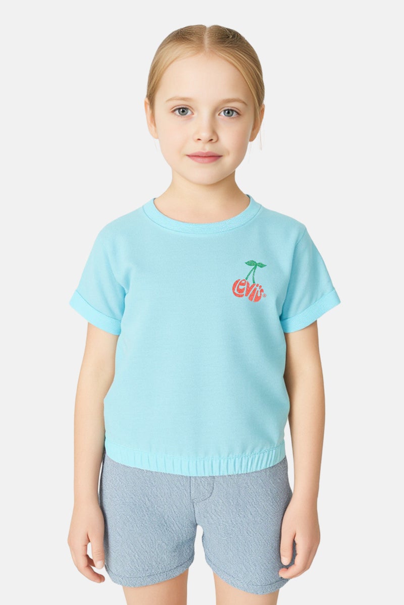 Levi's Kids Girl Brand Logo Short Sleeve Tee, Turquoise - Image 1