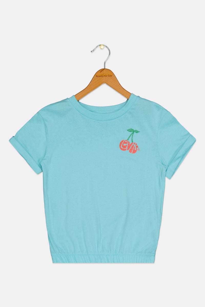Levi's Kids Girl Brand Logo Short Sleeve Tee, Turquoise - Image 3