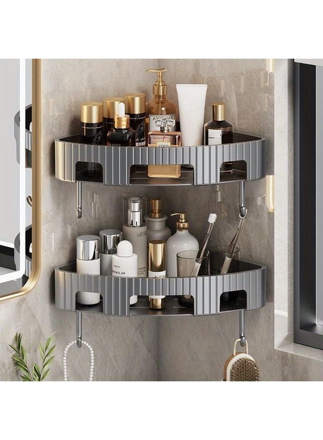 رفرف حمام زاوية بلاستيكي حديث رمادي بدون حفر حامل تخزين حائطي - Image 2