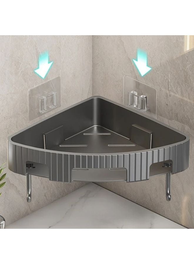 رفرف حمام زاوية بلاستيكي حديث رمادي بدون حفر حامل تخزين حائطي - Image 5