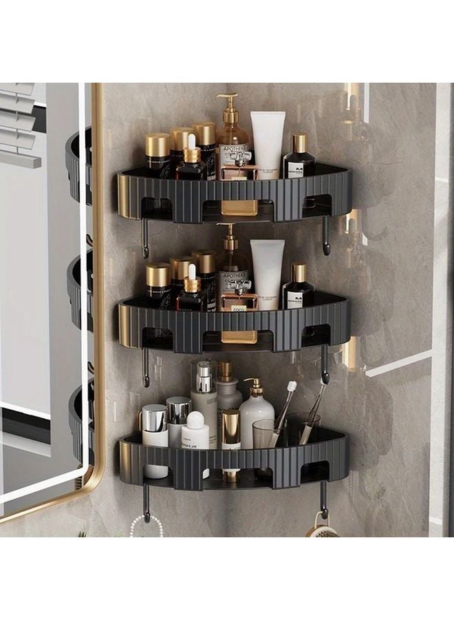 رفرف حمام زاوية بلاستيكي حديث رمادي بدون حفر حامل تخزين حائطي - Image 4