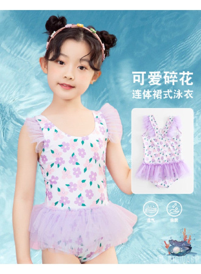 Bumblebee girls' One-piece Swimsuit With Mesh Skirt, Hot Spring Triangle Cut, Backless Tank Top Style Short Dress - Image 1