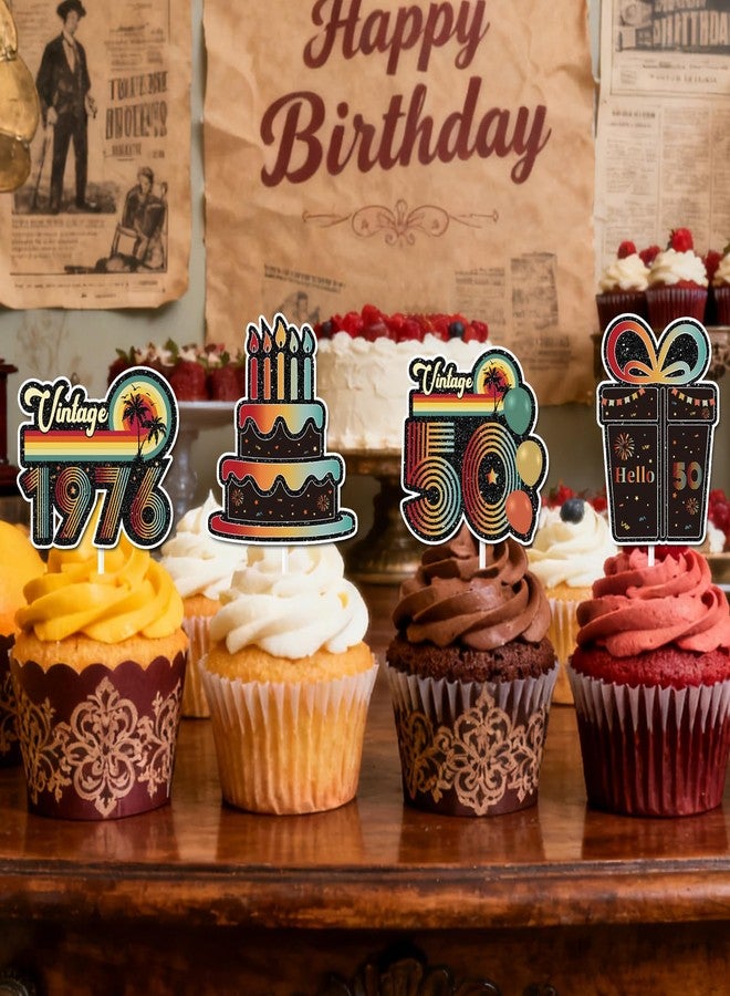Hokinaa 50th Birthday Cupcake Toppers - 36 Pcs Vintage Retro Sunset Birthday Party Decorations Paper Cup Cake Picks, Happy Anniversary Cheers to 50 Year Old Back in 1976 Decor Supplies for Men Women - Image 4