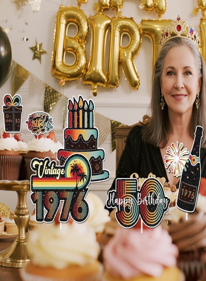 Hokinaa 50th Birthday Cupcake Toppers - 36 Pcs Vintage Retro Sunset Birthday Party Decorations Paper Cup Cake Picks, Happy Anniversary Cheers to 50 Year Old Back in 1976 Decor Supplies for Men Women - Image 3
