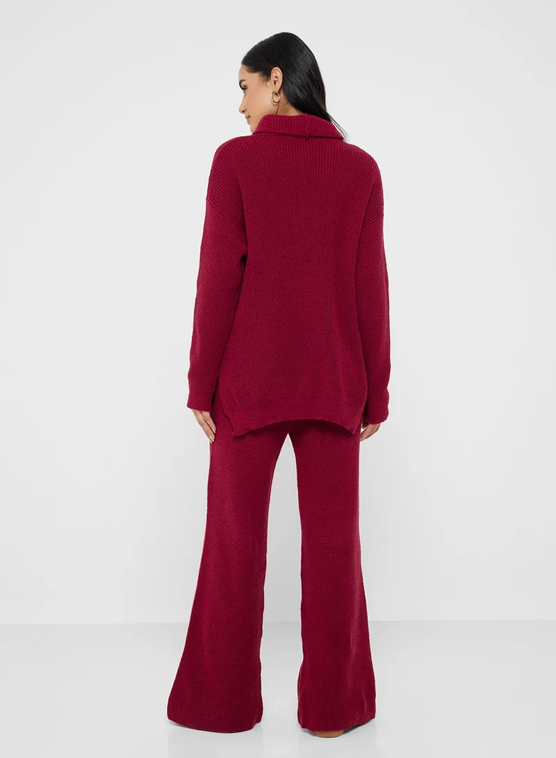 Ginger Basics Zip Up Fine Knit Top & Pant Coord Set