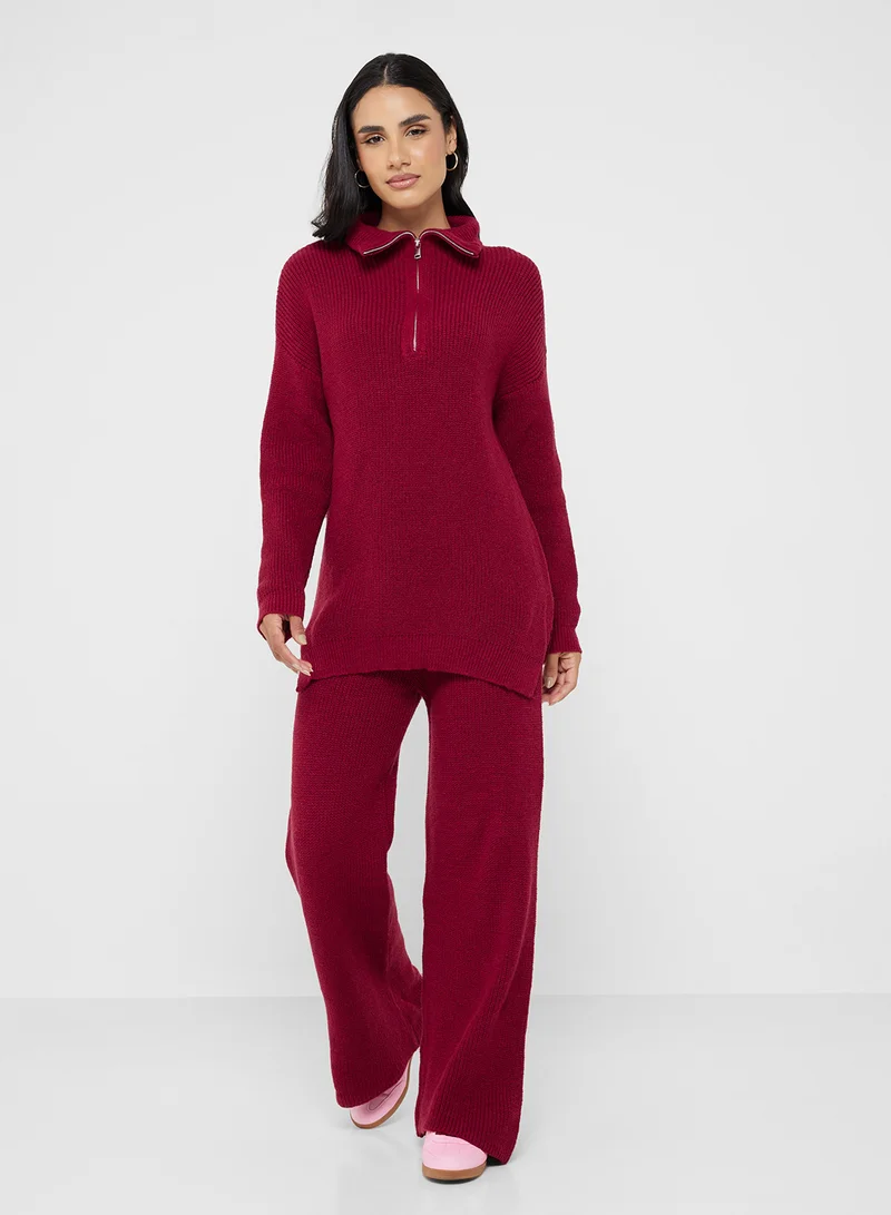 Ginger Basics Zip Up Fine Knit Top & Pant Coord Set
