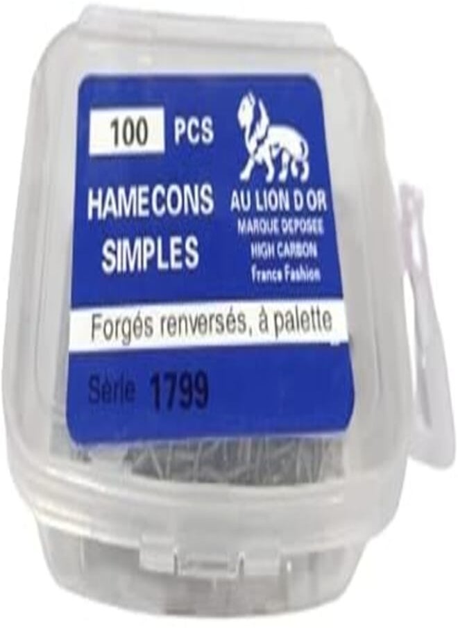 Generic O Lion D'or 1799 Fishing Hook Box Size 4 Silver Set of 100 Pieces 