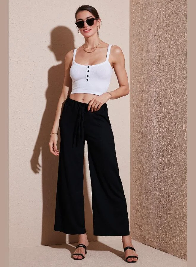 Lela Lela Women's Trousers with Belt Closure, Relaxed Fit, Crinkle Fabric, 5869016