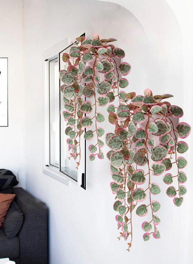 Briful Faux Hanging Plants 17'' Artificial String of Heart Vines with Semicircle Wall Mount Planter Fake Draping Plants for Home Office Room Shelf Wall Hanging Decor - Image 4