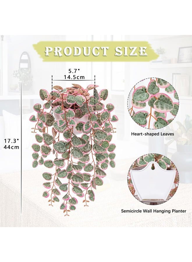 Briful Faux Hanging Plants 17'' Artificial String of Heart Vines with Semicircle Wall Mount Planter Fake Draping Plants for Home Office Room Shelf Wall Hanging Decor - Image 2