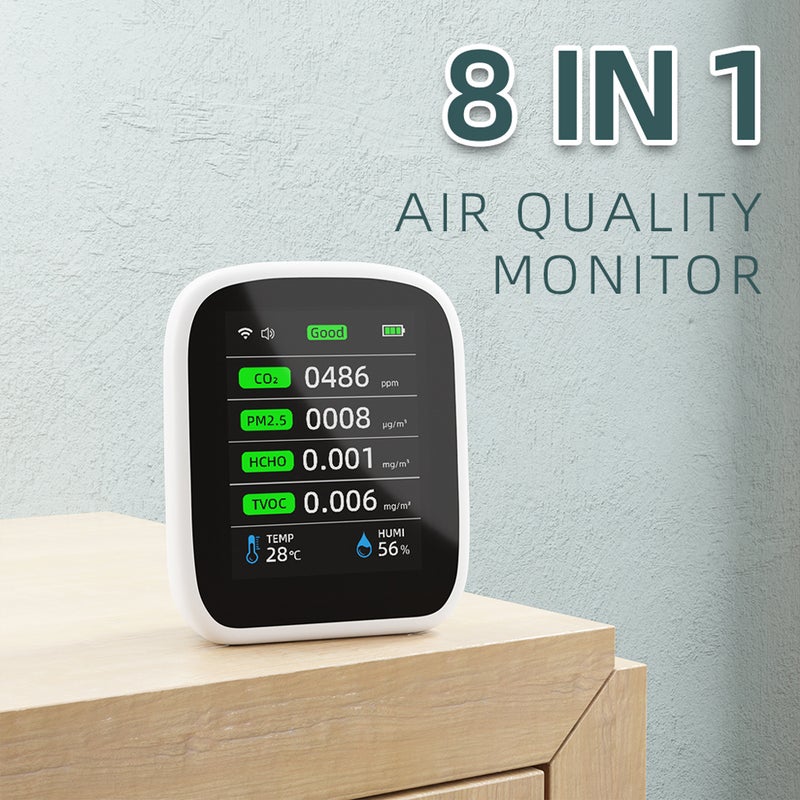 Tuya Wifi Portable Air Quality Meter 8in1 PM1.0 PM2.5 PM10 CO2 TVOC HCHO Temperature and Humidity Tester LCD Color Screen Carbon Dioxide Detector with Time and Date Display Function - Image 5