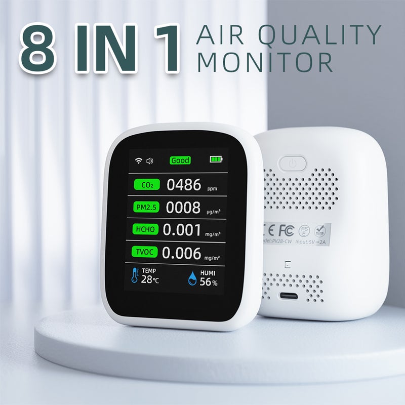 Tuya Wifi Portable Air Quality Meter 8in1 PM1.0 PM2.5 PM10 CO2 TVOC HCHO Temperature and Humidity Tester LCD Color Screen Carbon Dioxide Detector with Time and Date Display Function - Image 4
