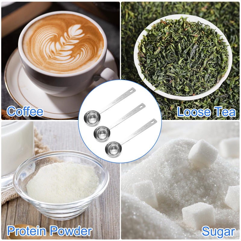 Timoo مغرفة قياس القهوة تيمو 1 ملعقة طعام بمقبض طويل مصنوعة من الفولاذ المقاوم للصدأ للقهوة، مسحوق الحليب، مسحوق الفاكهة، مجموعة من 5 - Image 2
