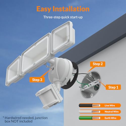 LEPOWER LED Security Lights Motion Sensor Light Outdoor, 38W 4200LM Light, 5500K, IP65 Waterproof, 3 Head Detected Flood Light for Garage, Yard, Porch (White) - Image 5
